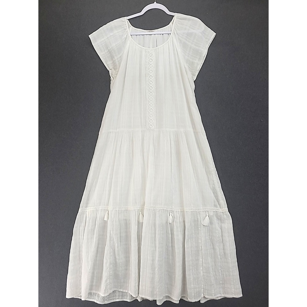 Kate And Sam Ladies Flowy Boho Dress Size M Off White  With Tassels Beachy Coast